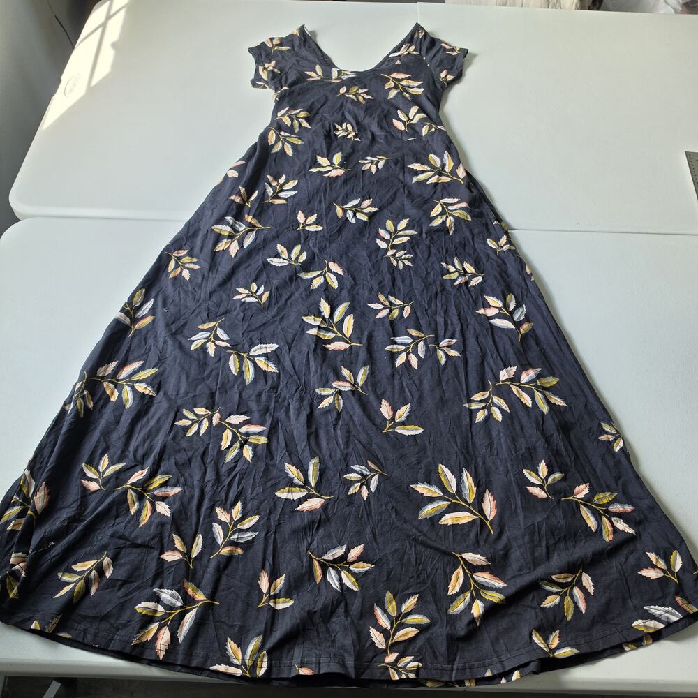 Pact Dress Womens L Blue Floral Organic Cotton Maxi Fit & Flare Sundress Jersey